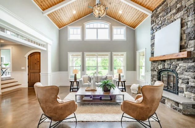 Natural light flooding into a bright living room through custom windows